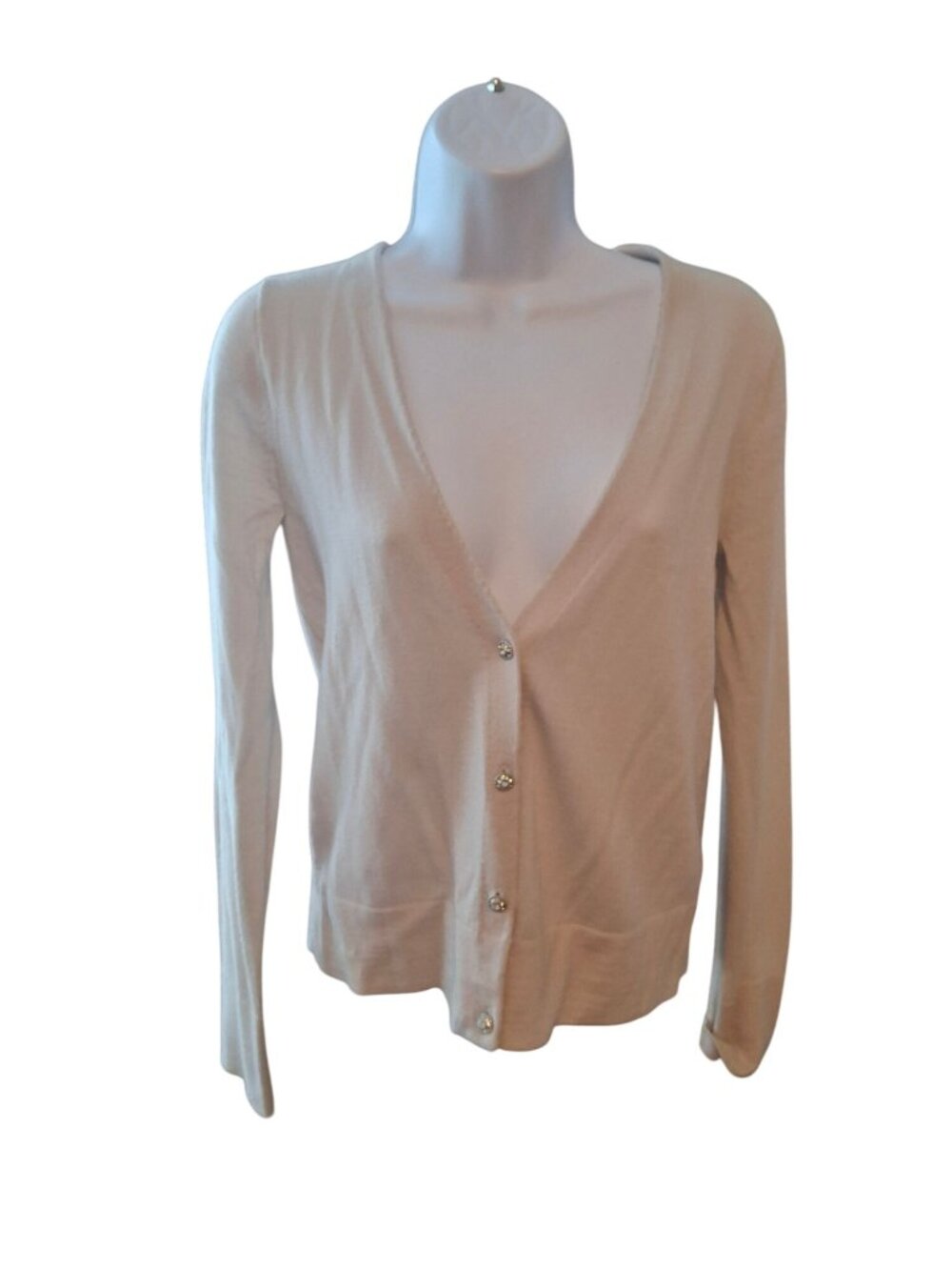 J Crew Cardigan Sweater Womens Small Cream Jeweled Buttons V Neck Old Money